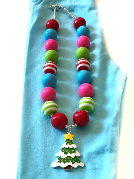 chunk bead christmas tree necklace